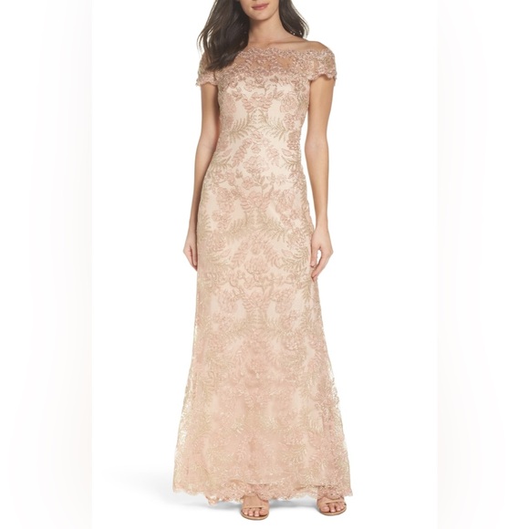 Tadashi Shoji Tulle Gold Gown